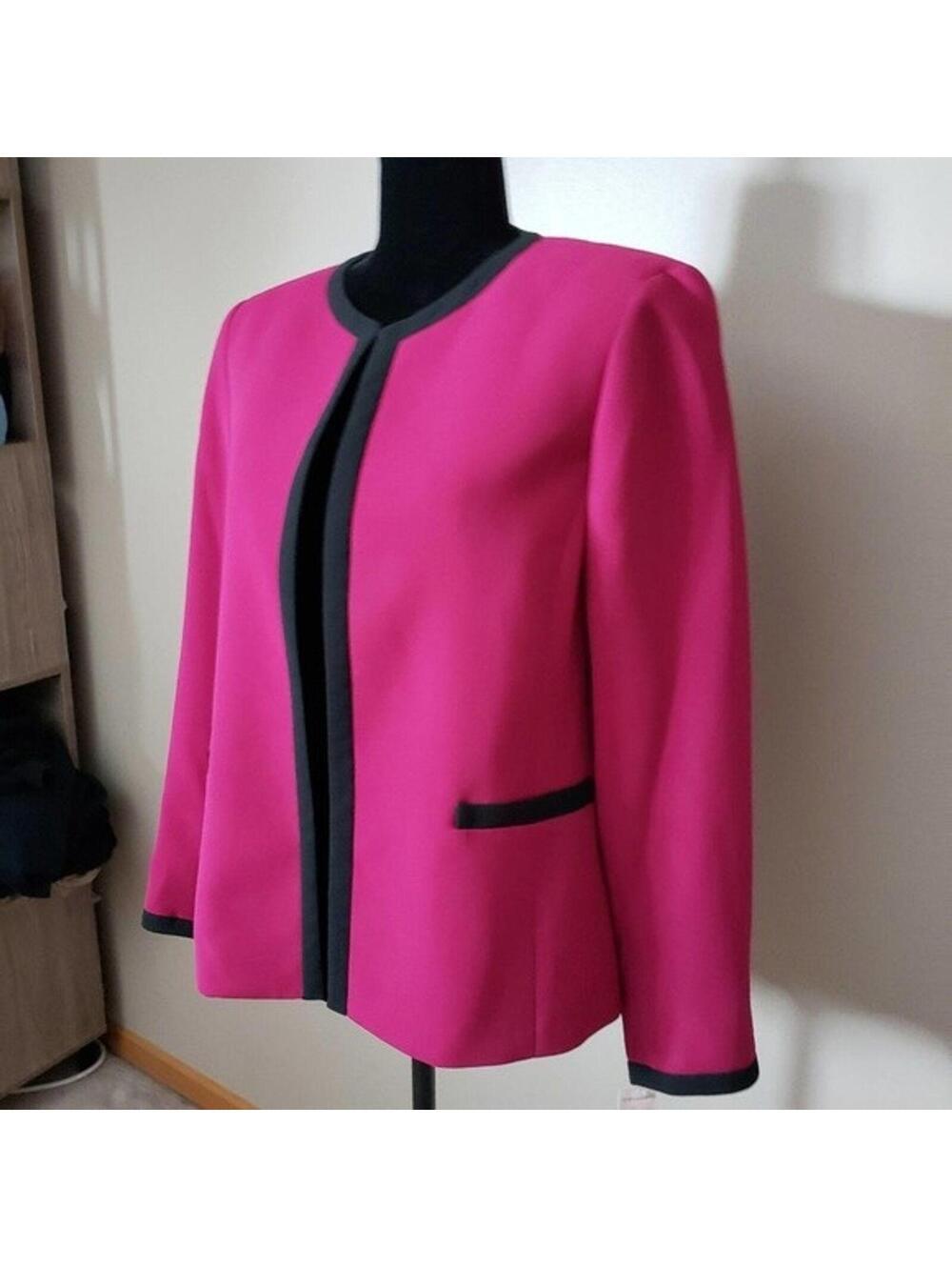 NWT Jones Studio Magenta Black open blazer jacket 10